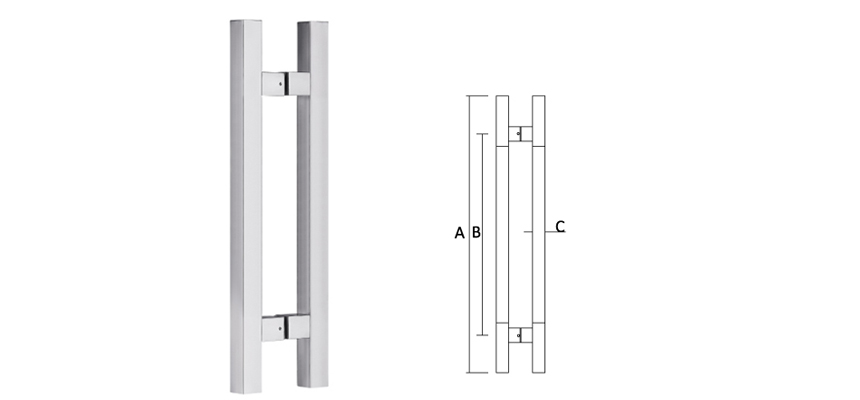 Glass Door handle,Stainless Steel,Square Tube with square stand
